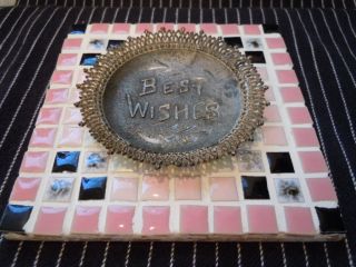 Vintage Antique Victorian Slvpl Calling Card Holder Tip Tray Dish Best Wishes photo
