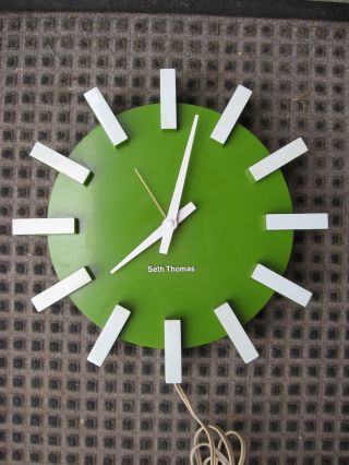 Vintage Mid Century Modern Atomic 60s Seth Thomas Block Wall Clock Eames Panton photo