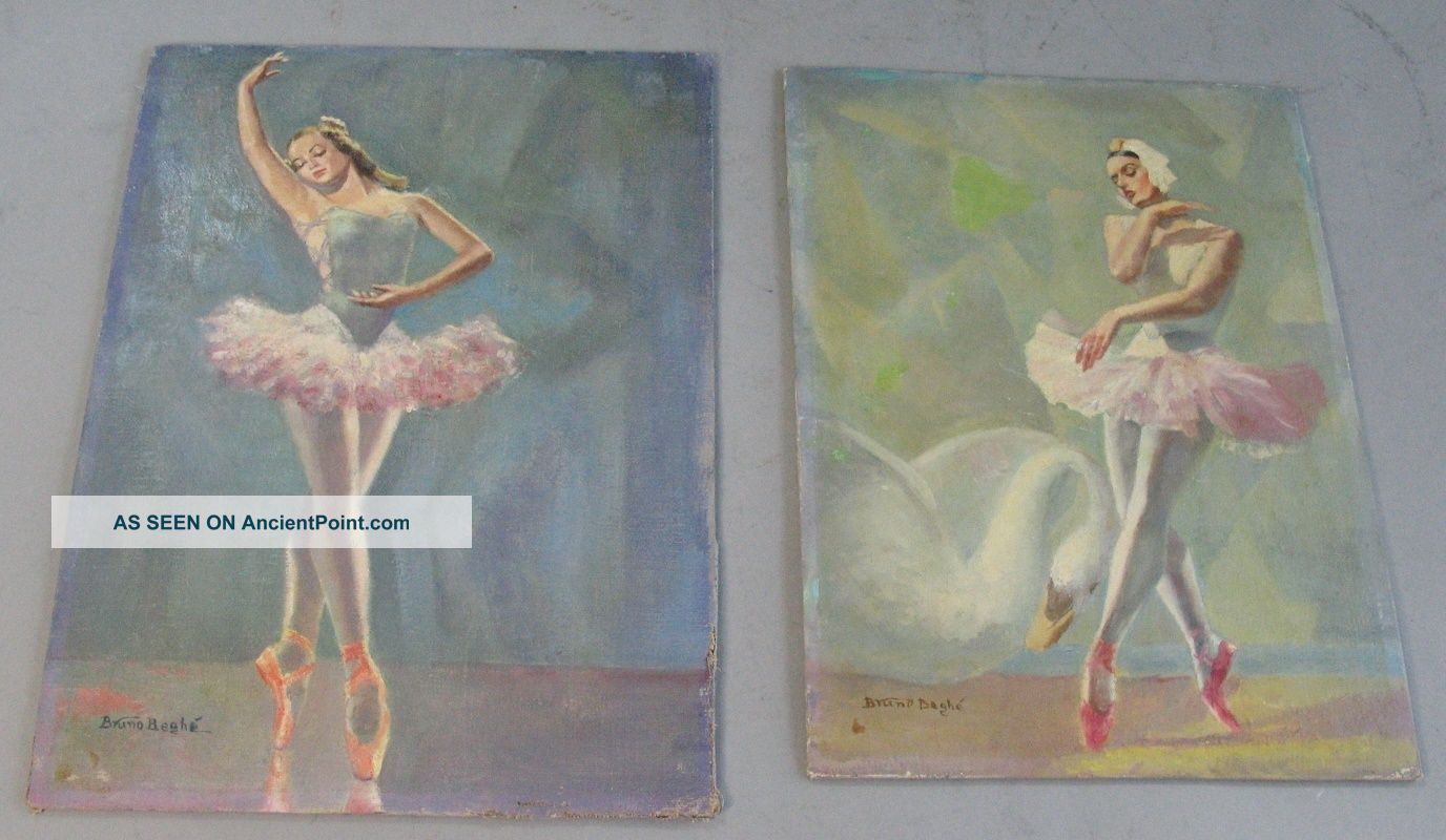 Fine Pair Of Bruno Beghe Ballerina Oil Paintings C.  1950s Italian Mid-Century Modernism photo