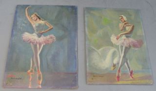 Fine Pair Of Bruno Beghe Ballerina Oil Paintings C.  1950s Italian photo