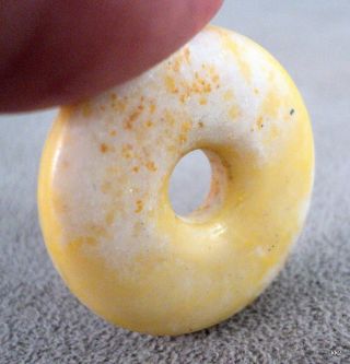 Vintage Polished Spotted Yellow Jade Disc Pendant 1 1/16 