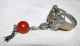 Vintage Chinese Silver Frog Ring W Carnelian Dangle - Old, ,  Scarce Rings photo 2