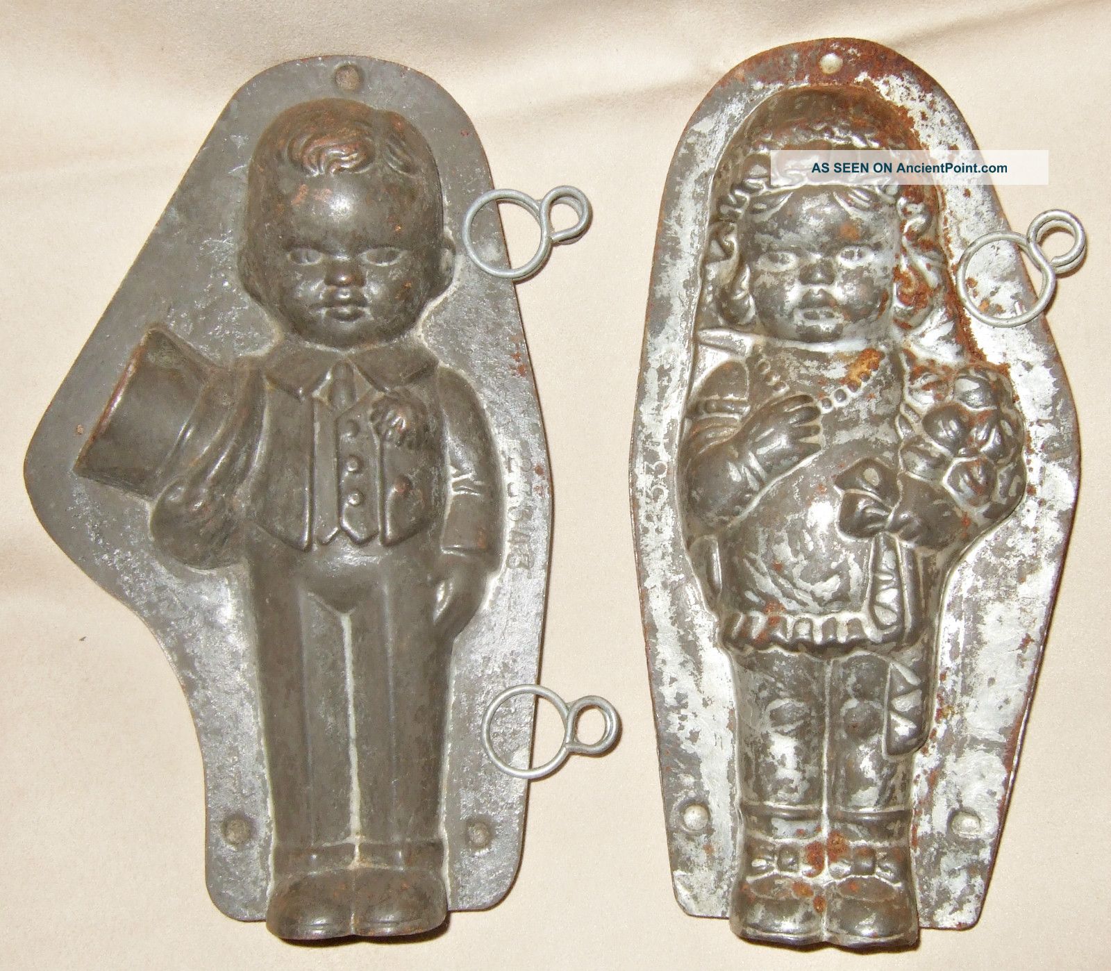 Anton Reiche Antique Chocolate Mold Bride Groom Pair Mould Metal Boy Girl German Other photo