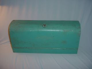 Vintage Pale Aqua Painted Metal Oblong Wall Container Cottage Chic photo