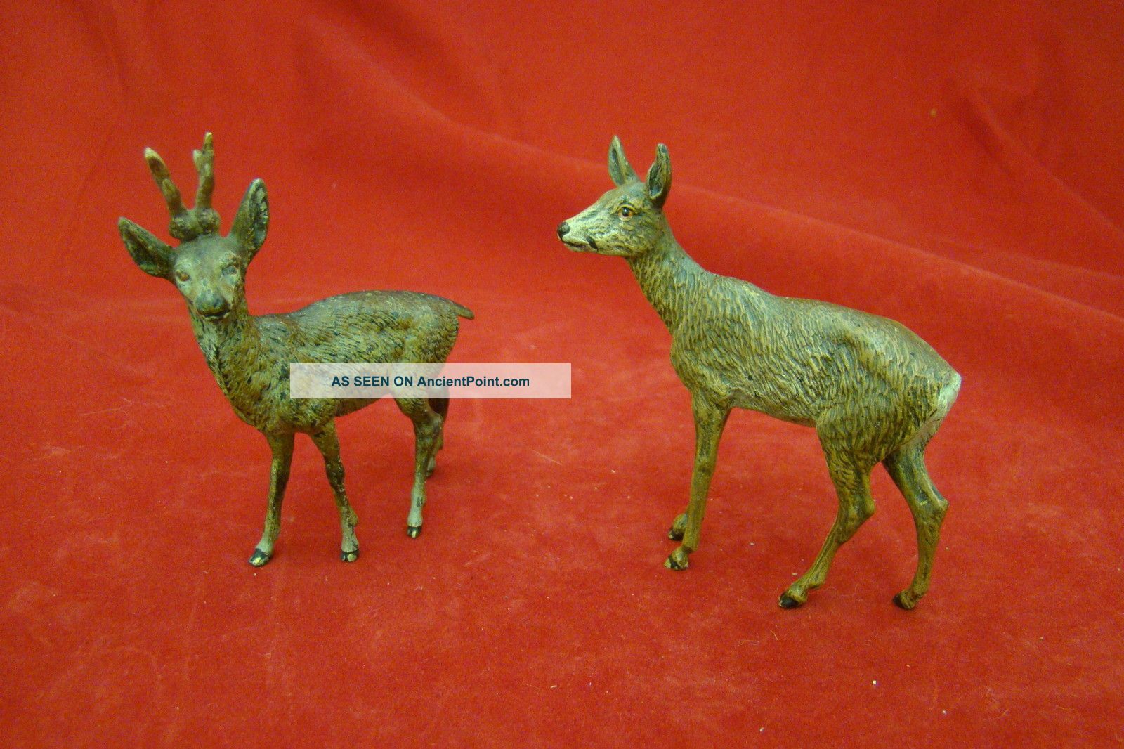 Rare Vienna Bronze Set Of Male & Female Deer Excellent Quality 1900s Metalware photo