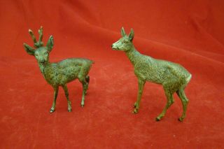 Rare Vienna Bronze Set Of Male & Female Deer Excellent Quality 1900s photo