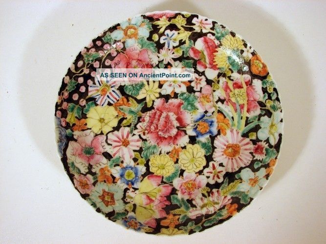 Chinese Famille Rose Porcelain Plate Mille Fleur,  Qianlong Mark,  19th Century Plates photo