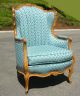 Vintage French Provincial Ornate Carved Peacock Turquoise Wingback Arm Chair Post-1950 photo 1