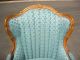 Vintage French Provincial Ornate Carved Peacock Turquoise Wingback Arm Chair Post-1950 photo 5