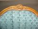 Vintage French Provincial Ornate Carved Peacock Turquoise Wingback Arm Chair Post-1950 photo 6
