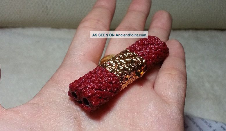 Rare Thai Buddha Amulet Red Salika Takrood From Lp Jumlong (a Limited) Amulets photo