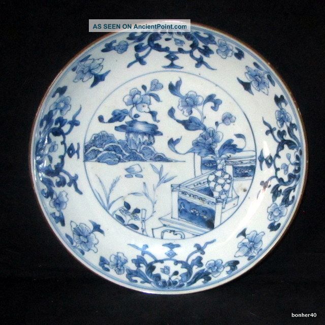 Antique Blue White 18thc Chinese Porcelain Kangxi Period Underglazed Plate Plates photo