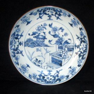 Antique Blue White 18thc Chinese Porcelain Kangxi Period Underglazed Plate photo