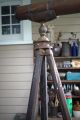 Primitive Antique Large Telescope On Tall Hand Carved Tripod Iron Holder Leather Primitives photo 10