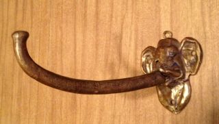 Vintage Heavy Brass Elephant With Hinged Trunk - Plant,  Coat,  Hat Hanger Antique photo