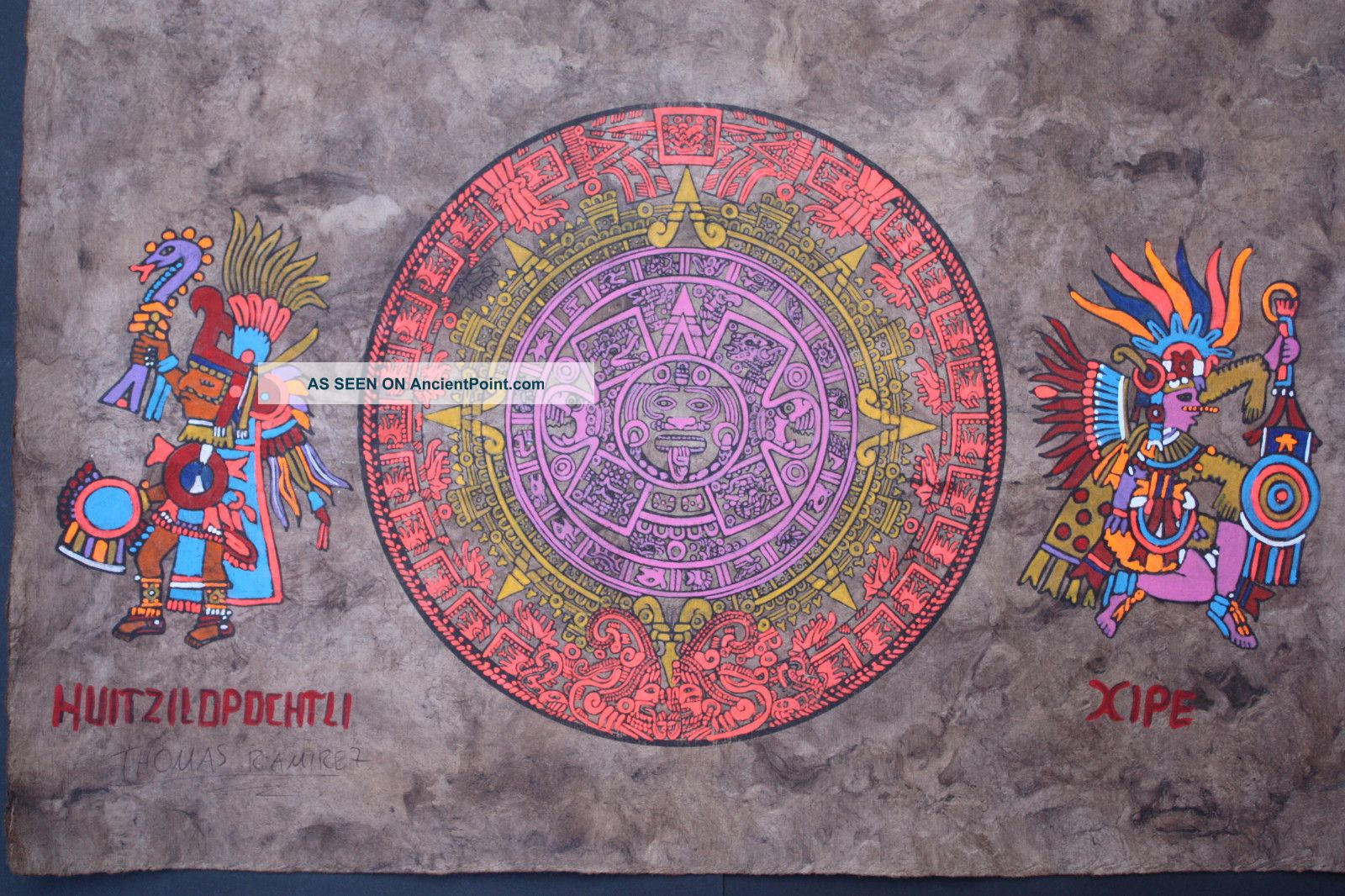 Mexican Aztec Calendar Amate Bark Painting Ethnic Art Craft Wall