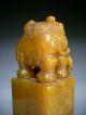 Excellent Old Shoushan Stone Hand - Carved Elephant & Child Seal Stamp 725g Seals photo 5