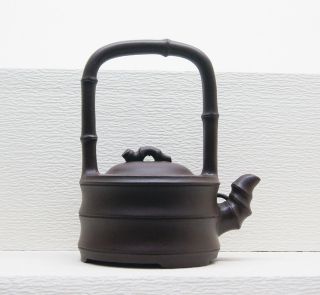 China Zi Sha Teapot Dark - Red Enameled Pottery Teapot Decorate Bamboo photo