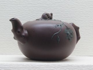 China Zi Sha Teapot Dark - Red Enameled Pottery Teapot Decorate Mice photo