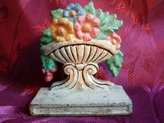 Antique Hubley Cast Iron Flower Basket Door Stop photo