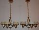 Two Pair Of Art Deco Chandeliers Custard Glass Shades Restored Set Of 4 Matching Chandeliers, Fixtures, Sconces photo 1