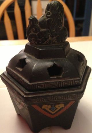 Antique Marked Nippon Stone Pottery Incense Burner Japan Lion Foo Dog photo