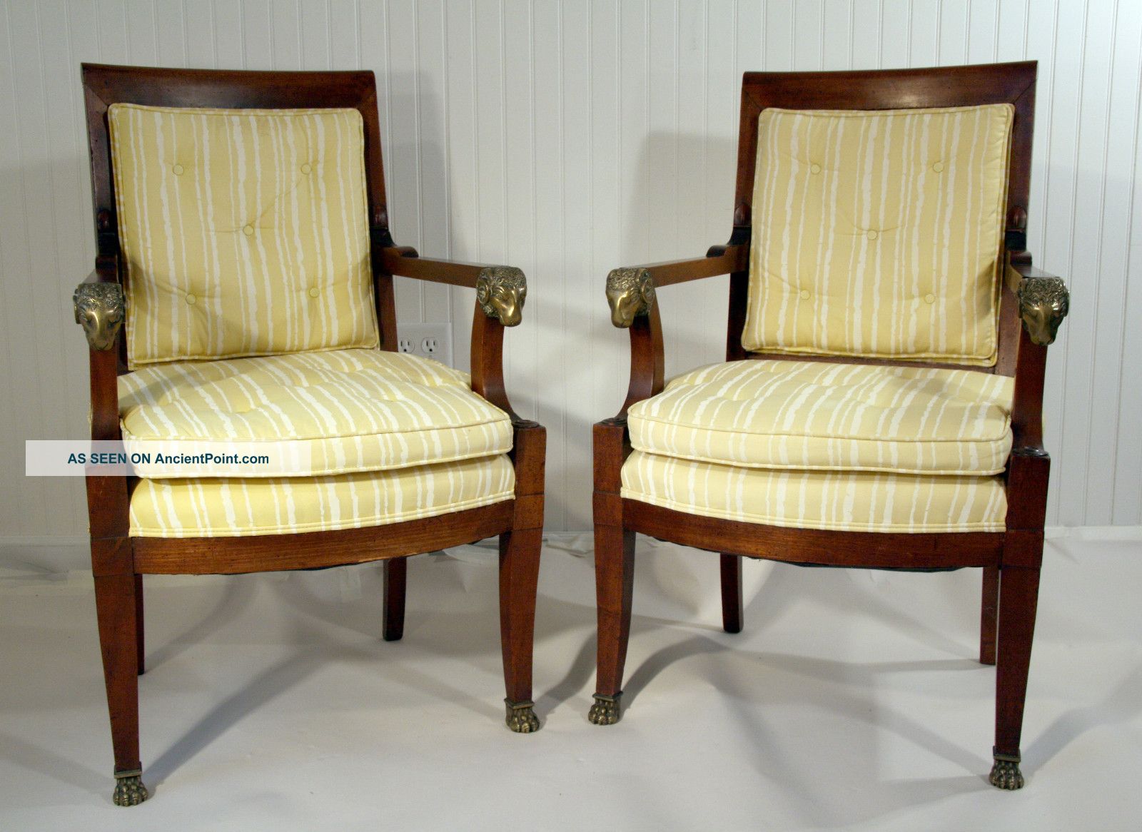 2 Antique French Empire Rams Head Chairs & Gilt Ormolu Circa 1820 - 1830 1800-1899 photo