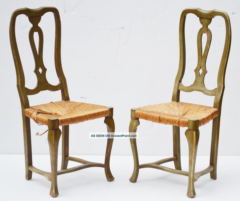 Pair Of 18th Century Italian Painted Side Chairs With Rush Seats Pre-1800 photo
