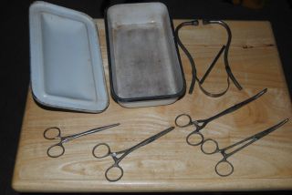 Vintage Porcelain Medical Instrument Sterilization Pan With Instruments photo