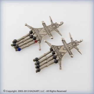 Old Tuareg African Silver Earrings Camel Saddle - Niger photo