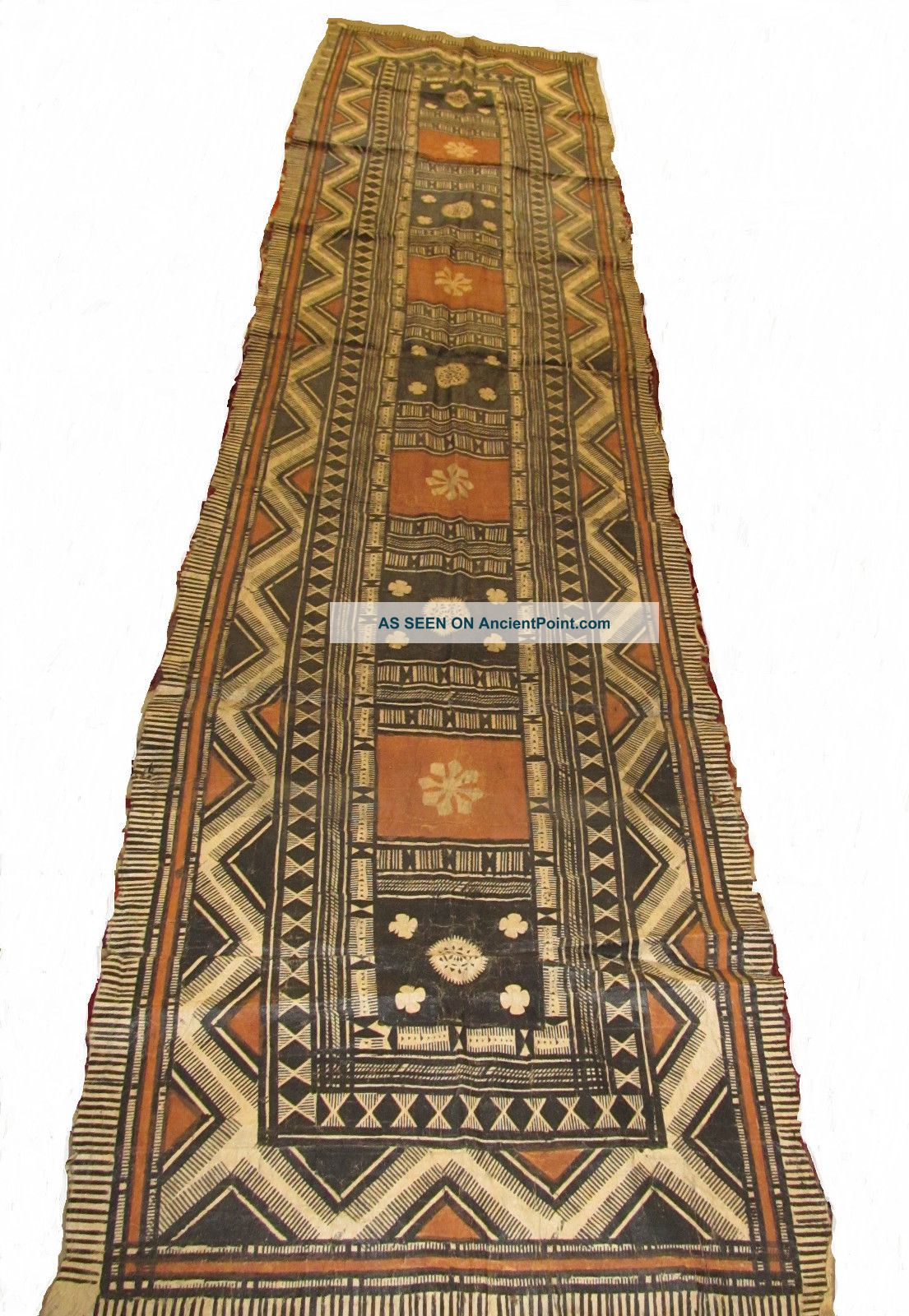 Old 19th Century Antique Polynesian Tapa Cloth Edges Worn And Frayed (ruffled) Pacific Islands & Oceania photo