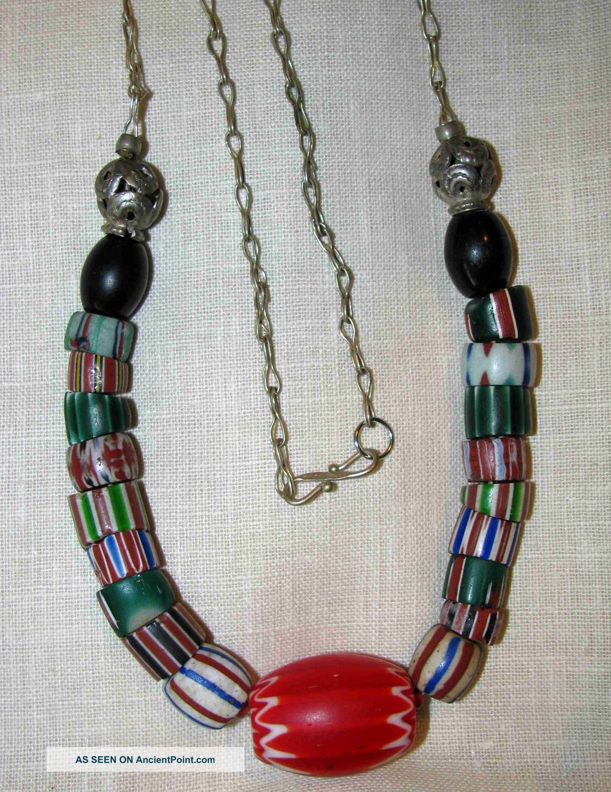 Antique Venetian Chevron Trade Beads Strand Necklace Jewelry photo