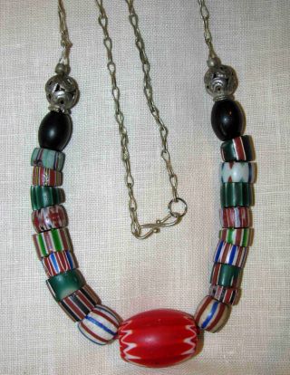 Antique Venetian Chevron Trade Beads Strand Necklace photo