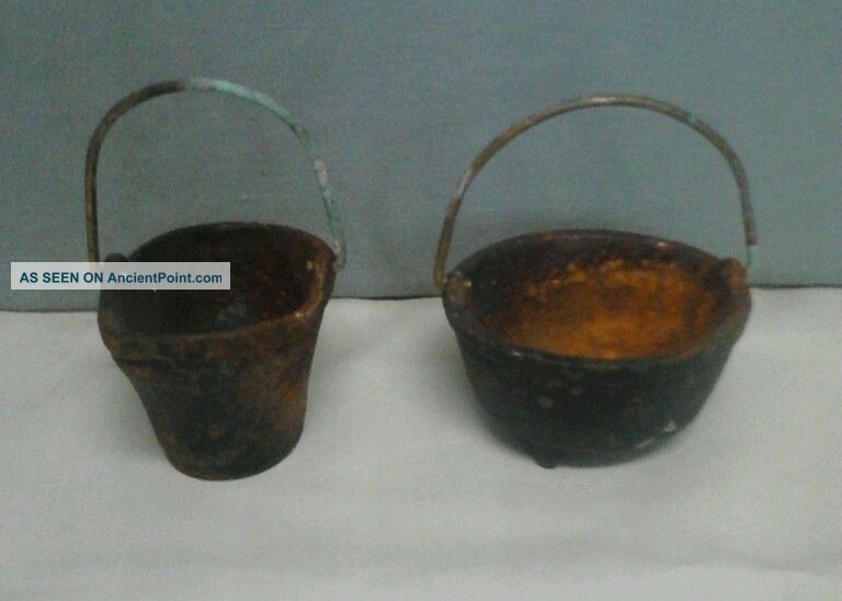 Rare Antique Cast Iron Toy Salesman Sample Mini Cauldron Kettle And Pot Primitives photo