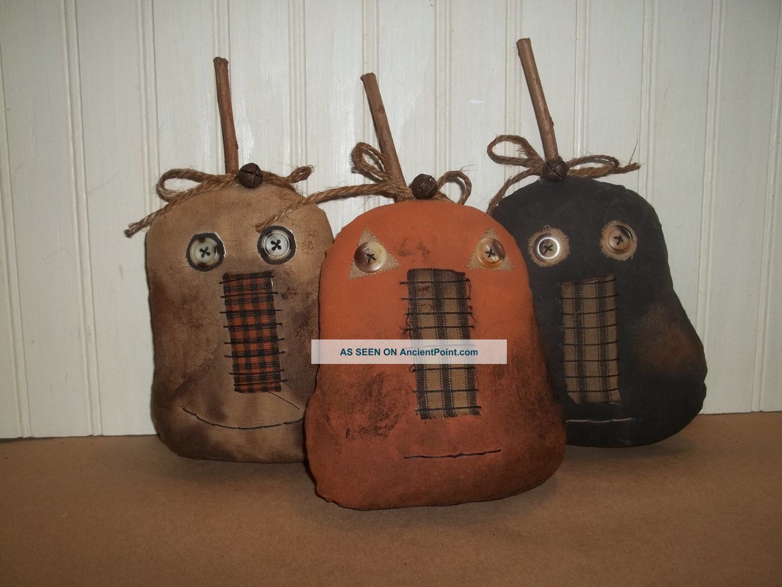 Primitive Grungy Folk Art Set Of 3 Halloween Pumpkin Dolls Primitives photo