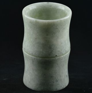 Oriental Vintage Jade Hand Burnish Texture Vase/brush Pot /incense Burner photo