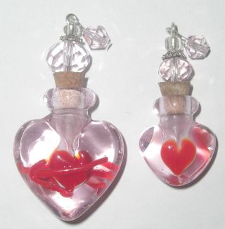 2 Gift Glass Swee Pink Cupid ' S Arrow Heart Perfume Oil Bottle Vial Crystal Beads photo