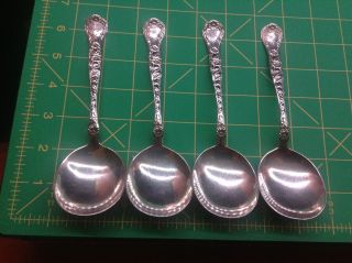 4 Marguerite Sterling Silver Soup Spoons 6 - 1/2 Inch Spoon By Gorham Mono photo