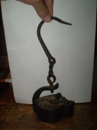 Antique Iron Miners Mining Lamp Early Lighting Oil Fat Hanging Hook 9 1/2 