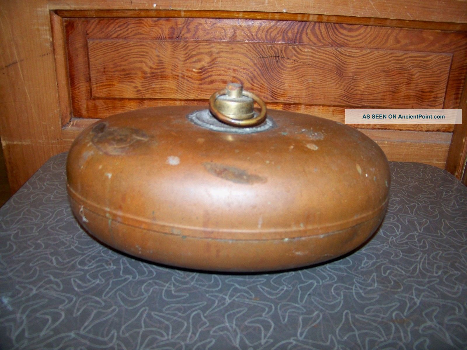 Antique Primitive Copper Oval Foot Warmer With Brass Crew Cap Primitives photo
