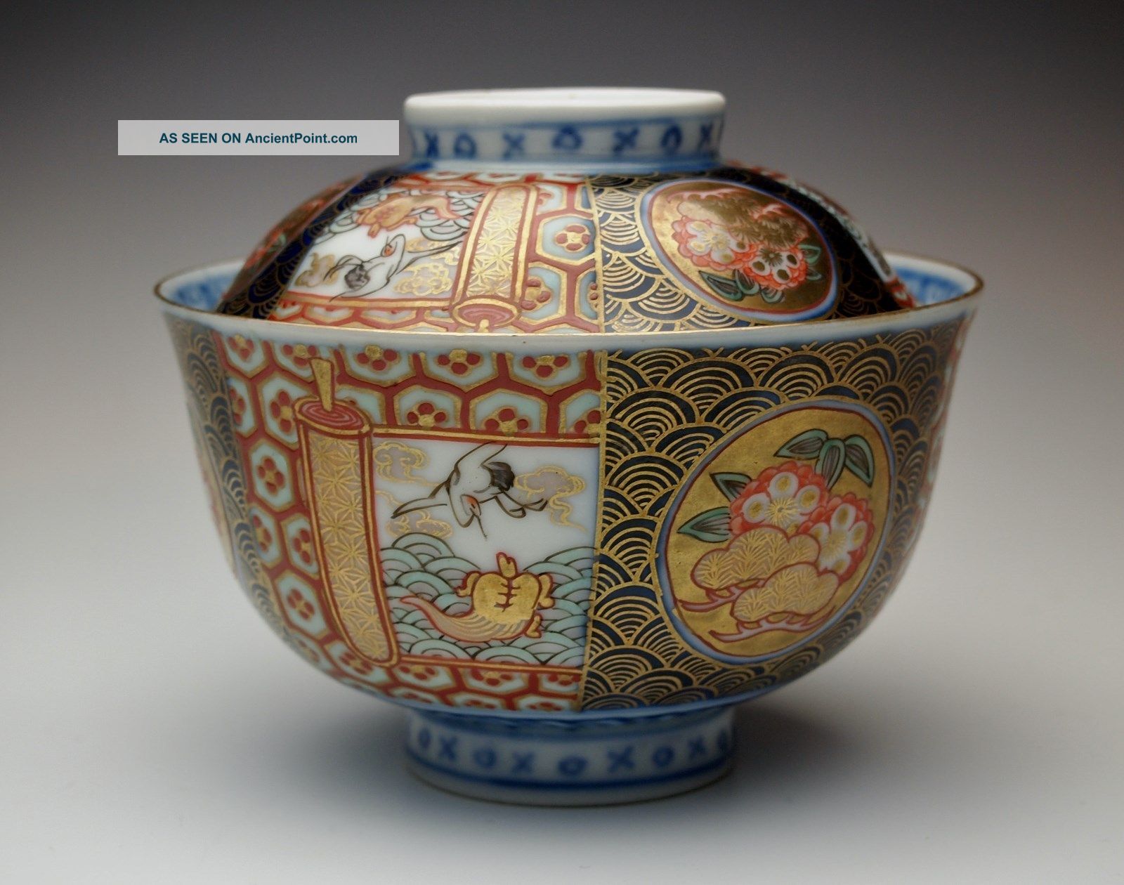 Antique Japanese Imari Daimyo ' S Covered Bowl Exquisite Edo Period Porcelain Glasses & Cups photo