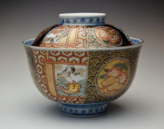 Antique Japanese Imari Daimyo ' S Covered Bowl Exquisite Edo Period Porcelain photo