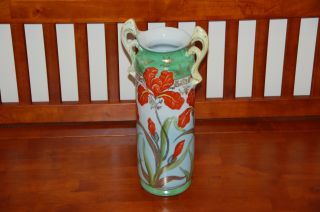 Antique Japanese Hand Painted Ie&c Co Hand Painted Gold Gilt Porcelain Vase 15 