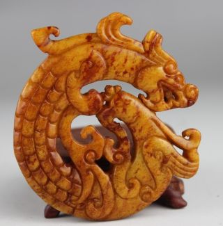 Chinese Old Jade Handwork Carved,  Jade Dragon Statue photo
