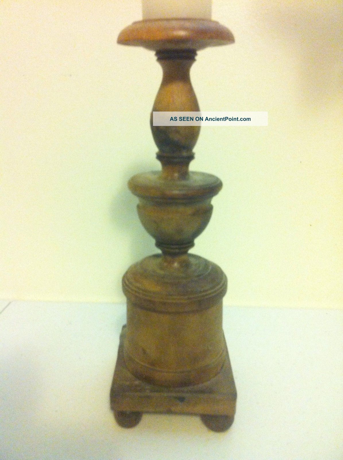 Antique Early 1800 ' S Turned Footed Wooden Candle Holder Spike Pin Cushion Holder Primitives photo