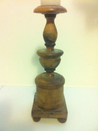 Antique Early 1800 ' S Turned Footed Wooden Candle Holder Spike Pin Cushion Holder photo