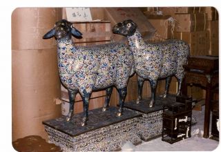 19th Century Pair Of Palace Size Cloisonne Sheep 57 