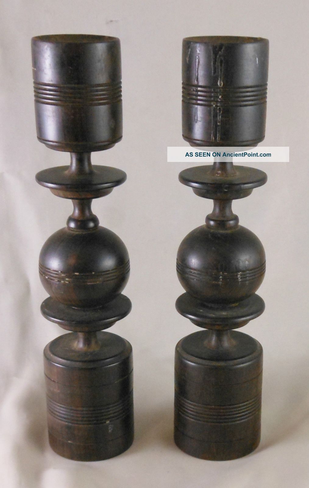 Great 19th Century Anglo - Indian Trade Rosewood Turned Wood Candlesticks Primitives photo