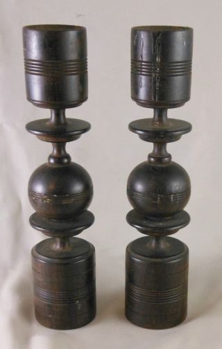 Great 19th Century Anglo - Indian Trade Rosewood Turned Wood Candlesticks photo