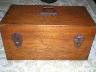 Vintage Antique Wooden Fishing Tackle Box - Tool Carpenter ' S Box Chest 1900 ' S photo